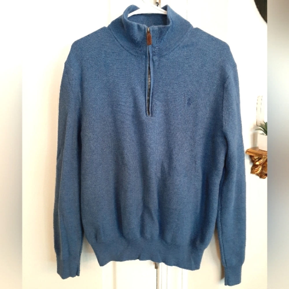 Women's Polo Ralph Lauren Blue Quarter Zip Pima Cotton Pullover Sweater Sz L
